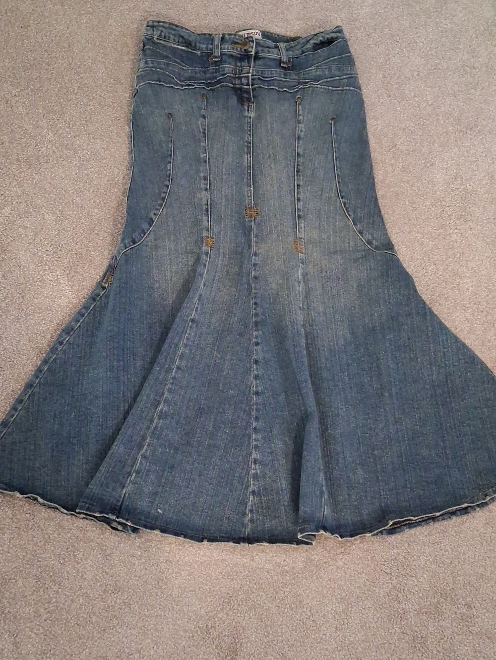 Bisou Bisou VTG Y2K Distressed Blue Denim WashSkirt. Boho ALine  Mermaid Maxi 12